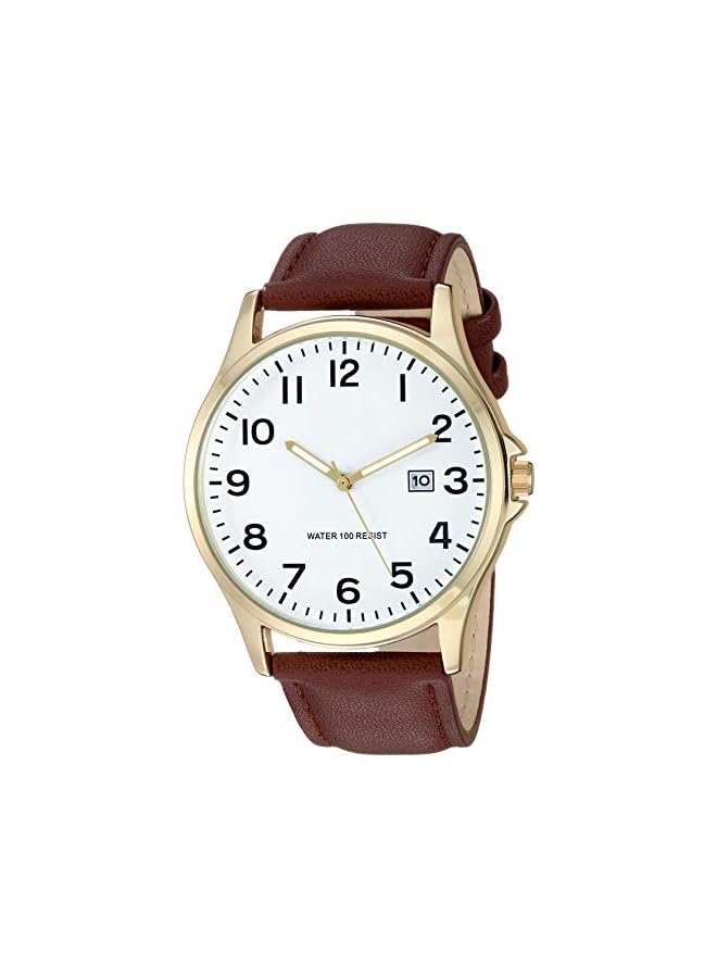 Men's Easy to Read 42mm Leather Band Analog Watch - Image 1
